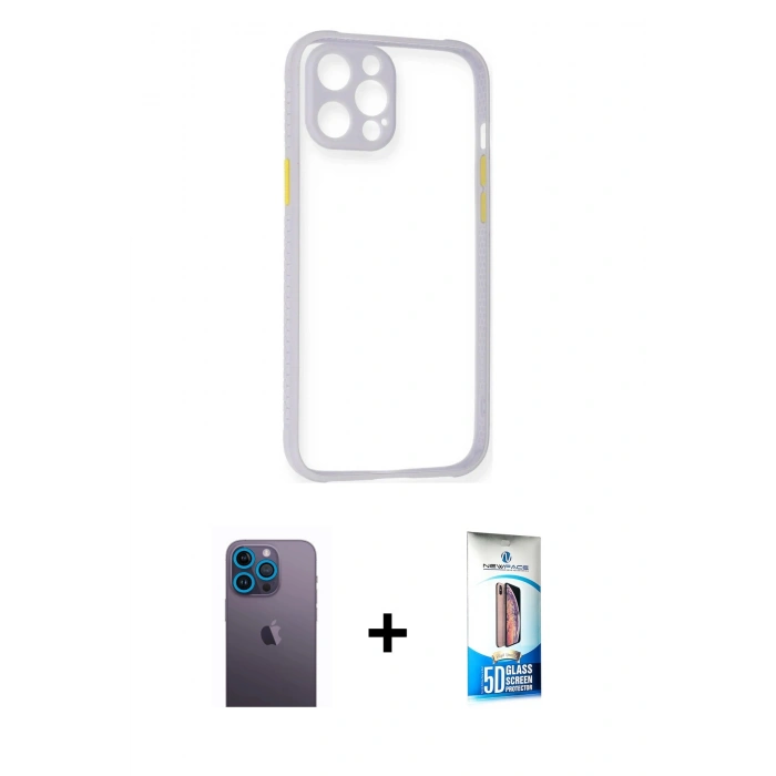 MARSİLYAN™- iPhone 12 Pro Max Kılıf Nova Asil Özel Seri - Siyah 5D Eko Cam Ekran Koruyucu + Neon Fosforlu Kamera Lens - MI