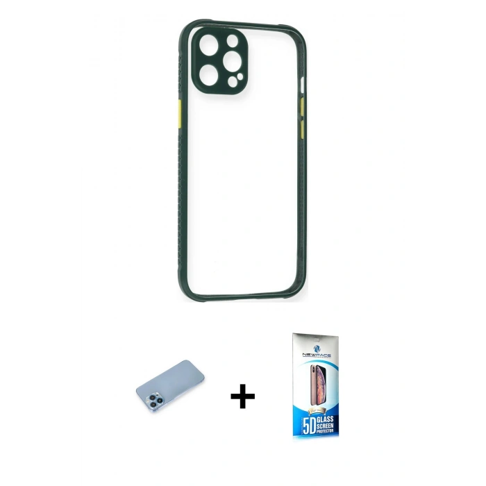 MARSİLYAN™- iPhone 12 Pro Max Kılıf Nova Asil Özel Seri - Siyah 5D Eko Cam Ekran Koruyucu + Shine Kamera Lens Koruma Cam - MI