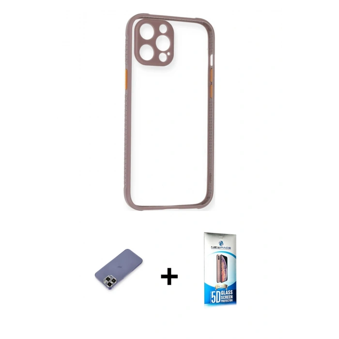 MARSİLYAN™- iPhone 12 Pro Max Kılıf Nova Asil Özel Seri - Siyah 5D Eko Cam Ekran Koruyucu + Metal Kamera Lens Koruma Cam - GD