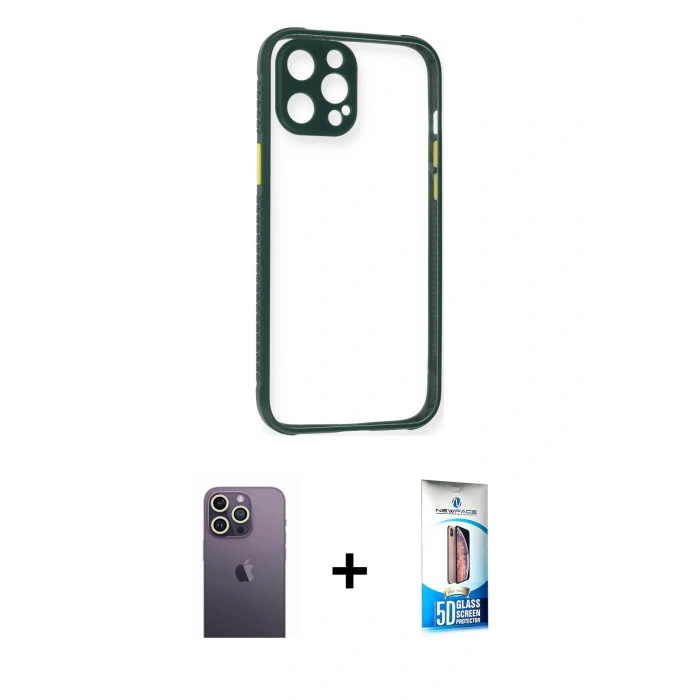 MARSİLYAN™- iPhone 12 Pro Max Kılıf Nova Asil Özel Seri - Siyah 5D Eko Cam Ekran Koruyucu + Neon Fosforlu Kamera Lens - BZ