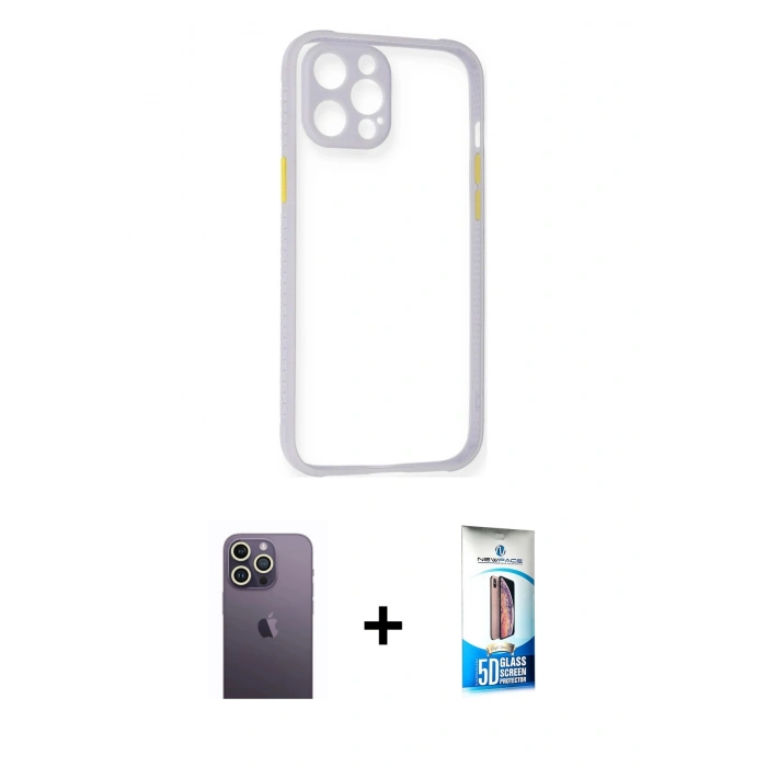 MARSİLYAN™- iPhone 12 Pro Max Kılıf Nova Asil Özel Seri - Siyah 5D Eko Cam Ekran Koruyucu + Neon Fosforlu Kamera Lens - BZ