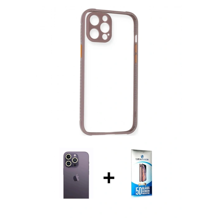 MARSİLYAN™- iPhone 12 Pro Max Kılıf Nova Asil Özel Seri - Siyah 5D Eko Cam Ekran Koruyucu + Neon Fosforlu Kamera Lens - BZ