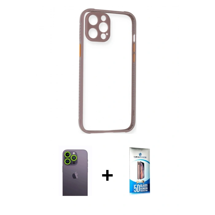 MARSİLYAN™- iPhone 12 Pro Max Kılıf Nova Asil Özel Seri - Siyah 5D Eko Cam Ekran Koruyucu + Neon Fosforlu Kamera Lens - YL