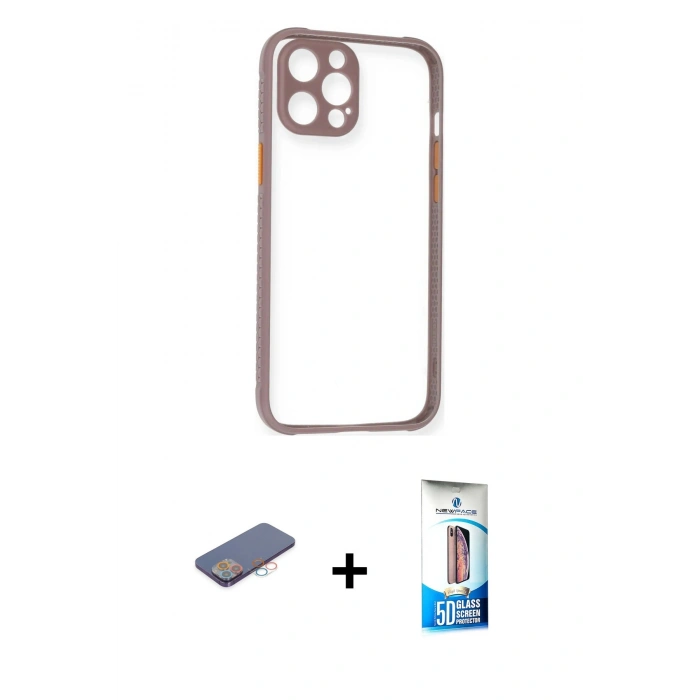 MARSİLYAN™- iPhone 12 Pro Max Kılıf Nova Asil Özel Seri - Siyah 5D Eko Cam Ekran Koruyucu + Renkli Kamera Lens Koruma Cam - PE