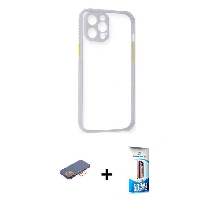 MARSİLYAN™- iPhone 12 Pro Max Kılıf Nova Asil Özel Seri - Siyah 5D Eko Cam Ekran Koruyucu + Renkli Kamera Lens Koruma Cam - TU