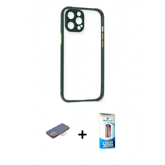 MARSİLYAN™- iPhone 12 Pro Max Kılıf Nova Asil Özel Seri - Siyah 5D Eko Cam Ekran Koruyucu + Renkli Kamera Lens Koruma Cam - TU
