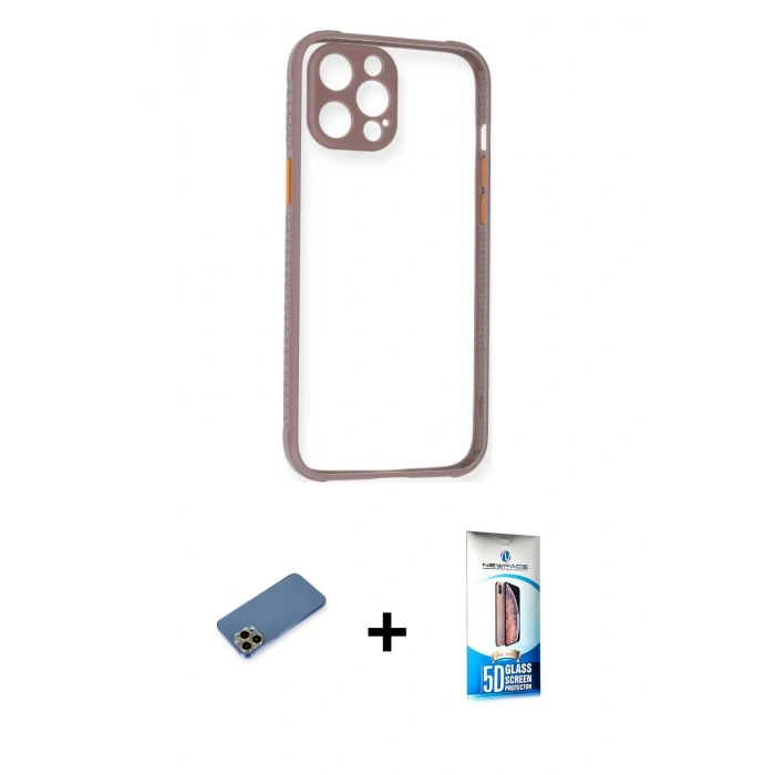 MARSİLYAN™- iPhone 12 Pro Max Kılıf Nova Asil Özel Seri - Siyah 5D Eko Cam Ekran Koruyucu + Shine Kamera Lens Koruma Cam - GD