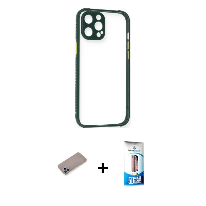 MARSİLYAN™- iPhone 12 Pro Max Kılıf Nova Asil Özel Seri - Siyah 5D Eko Cam Ekran Koruyucu + Shine Kamera Lens Koruma Cam - SABE