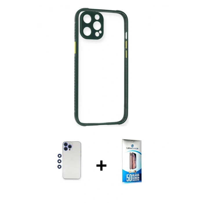 MARSİLYAN™- iPhone 12 Pro Max Kılıf Nova Asil Özel Seri - Siyah 5D Eko Cam Ekran Koruyucu + Shine Kamera Lens - LT