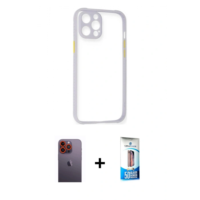MARSİLYAN™- iPhone 12 Pro Max Kılıf Nova Asil Özel Seri - Siyah 5D Eko Cam Ekran Koruyucu + Neon Fosforlu Kamera Lens - TU