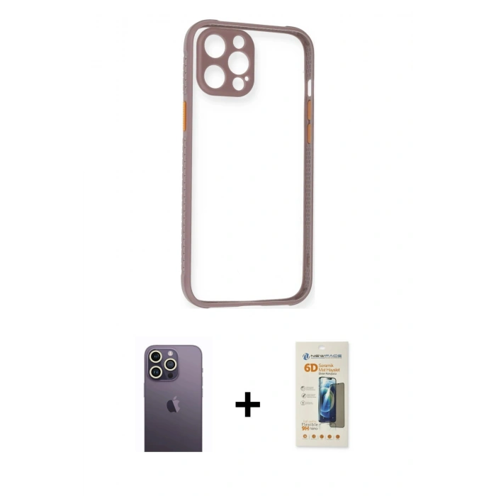 MARSİLYAN™- iPhone 12 Pro Max Kılıf Nova Asil Özel Seri - Siyah 6D Mat Seramik Hayalet Nano Ekran Koruyucu + Neon Fosforlu Kamera Lens - BZ