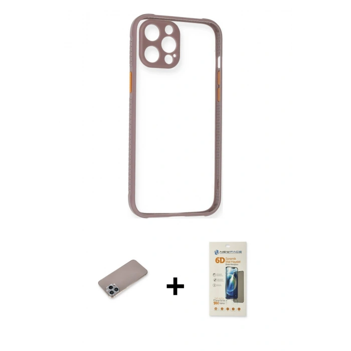 MARSİLYAN™- iPhone 12 Pro Max Kılıf Nova Asil Özel Seri - Siyah 6D Mat Seramik Hayalet Nano Ekran Koruyucu + Shine Kamera Lens Koruma Cam - SABE