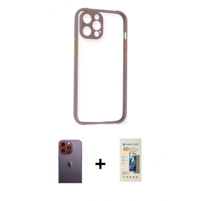 MARSİLYAN™- iPhone 12 Pro Max Kılıf Nova Asil Özel Seri - Siyah 6D Mat Seramik Hayalet Nano Ekran Koruyucu + Neon Fosforlu Kamera Lens - TU