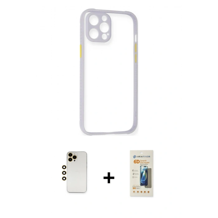 MARSİLYAN™- iPhone 12 Pro Max Kılıf Nova Asil Özel Seri - Siyah 6D Mat Seramik Hayalet Nano Ekran Koruyucu + Gold Shine Kamera Lens