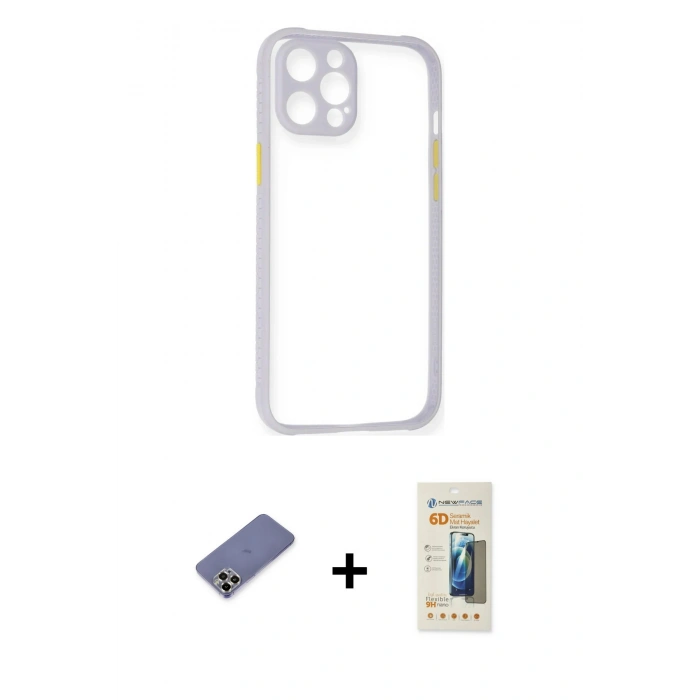 MARSİLYAN™- iPhone 12 Pro Max Kılıf Nova Asil Özel Seri - Siyah 6D Mat Seramik Hayalet Nano Ekran Koruyucu + Metal Kamera Lens Koruma Cam - GD
