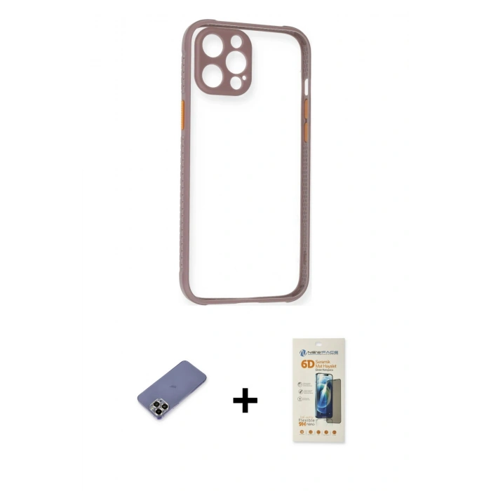MARSİLYAN™- iPhone 12 Pro Max Kılıf Nova Asil Özel Seri - Siyah 6D Mat Seramik Hayalet Nano Ekran Koruyucu + Metal Kamera Lens Koruma Cam - GD