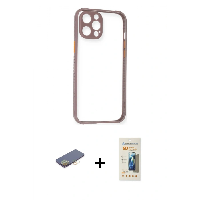 MARSİLYAN™- iPhone 12 Pro Max Kılıf Nova Asil Özel Seri - Siyah 6D Mat Seramik Hayalet Nano Ekran Koruyucu + Renkli Kamera Lens Koruma Cam - SI