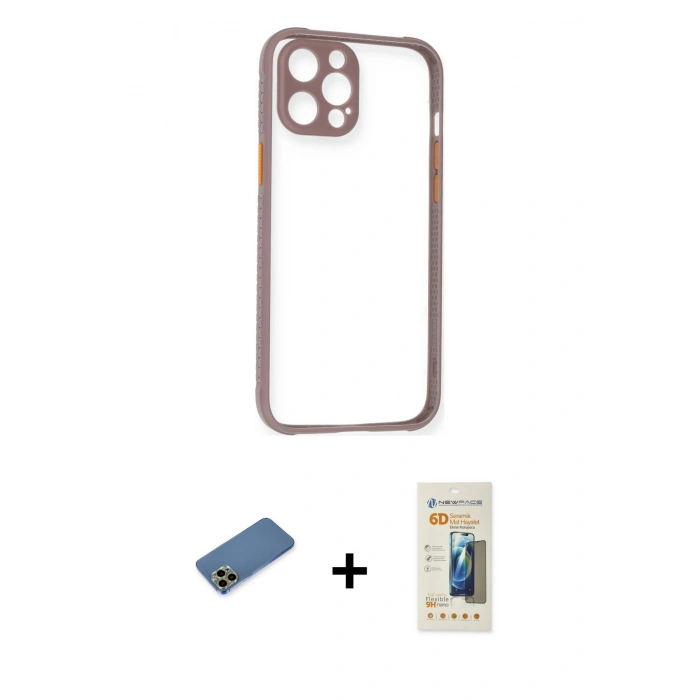 MARSİLYAN™- iPhone 12 Pro Max Kılıf Nova Asil Özel Seri - Siyah 6D Mat Seramik Hayalet Nano Ekran Koruyucu + Shine Kamera Lens Koruma Cam - GD