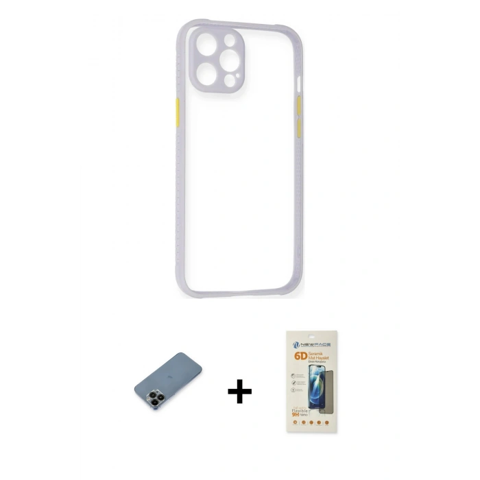 MARSİLYAN™- iPhone 12 Pro Max Kılıf Nova Asil Özel Seri - Siyah 6D Mat Seramik Hayalet Nano Ekran Koruyucu + Shine Kamera Lens Koruma Cam - SH