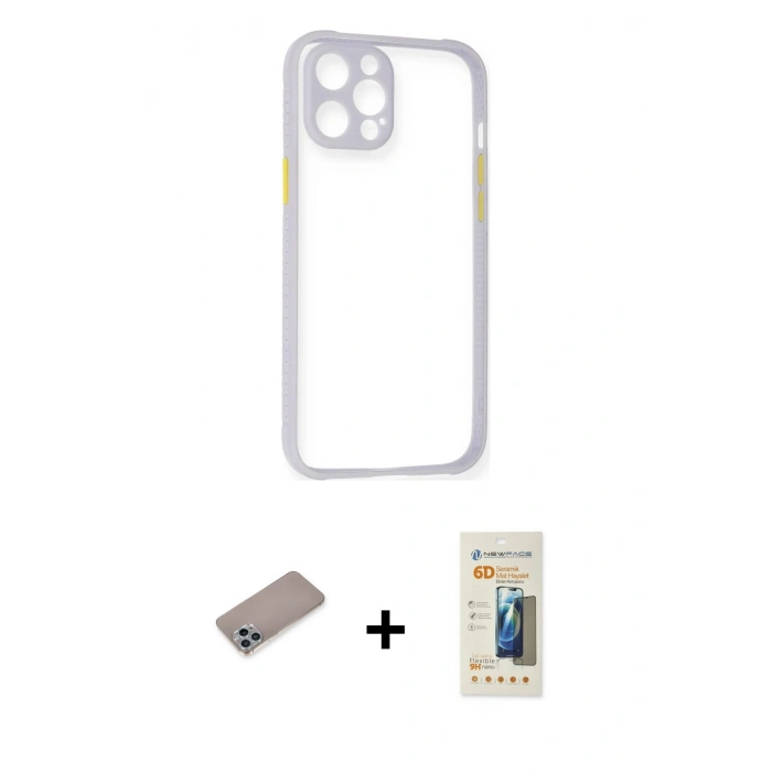 MARSİLYAN™- iPhone 12 Pro Max Kılıf Nova Asil Özel Seri - Siyah 6D Mat Seramik Hayalet Nano Ekran Koruyucu + Shine Kamera Lens Koruma Cam - SABE