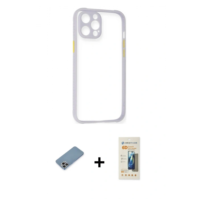 MARSİLYAN™- iPhone 12 Pro Max Kılıf Nova Asil Özel Seri - Siyah 6D Mat Seramik Hayalet Nano Ekran Koruyucu + Shine Kamera Lens Koruma Cam - GI