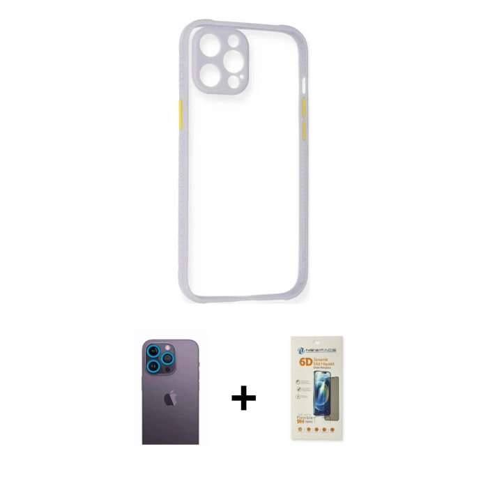 MARSİLYAN™- iPhone 12 Pro Max Kılıf Nova Asil Özel Seri - Siyah 6D Mat Seramik Hayalet Nano Ekran Koruyucu + Neon Fosforlu Kamera Lens - MI