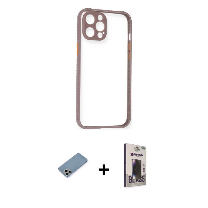 MARSİLYAN™- iPhone 12 Pro Max Kılıf Nova Asil Özel Seri - Siyah Bilvis Hayalet Cam Ekran Koruyucu + Shine Kamera Lens Koruma Cam - GI