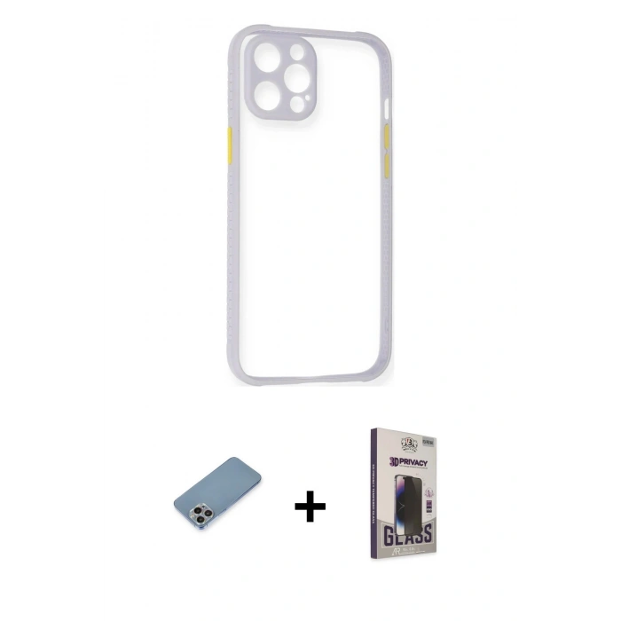 MARSİLYAN™- iPhone 12 Pro Max Kılıf Nova Asil Özel Seri - Siyah Bilvis Hayalet Cam Ekran Koruyucu + Shine Kamera Lens Koruma Cam - GI