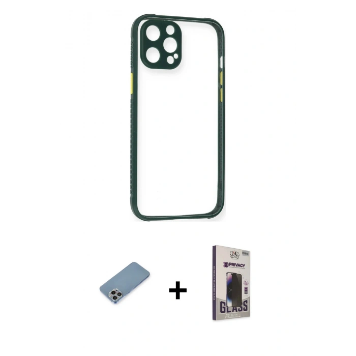 MARSİLYAN™- iPhone 12 Pro Max Kılıf Nova Asil Özel Seri - Siyah Bilvis Hayalet Cam Ekran Koruyucu + Shine Kamera Lens Koruma Cam - GI