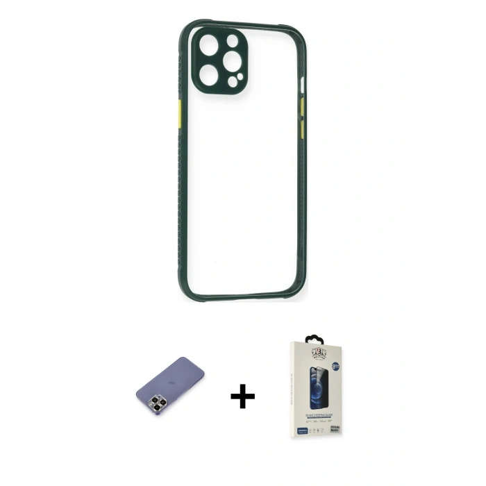 MARSİLYAN™- iPhone 12 Pro Max Kılıf Nova Asil Özel Seri - Siyah Bilvis Hayalet Cam Ekran Koruyucu + Metal Kamera Lens Koruma Cam - GD
