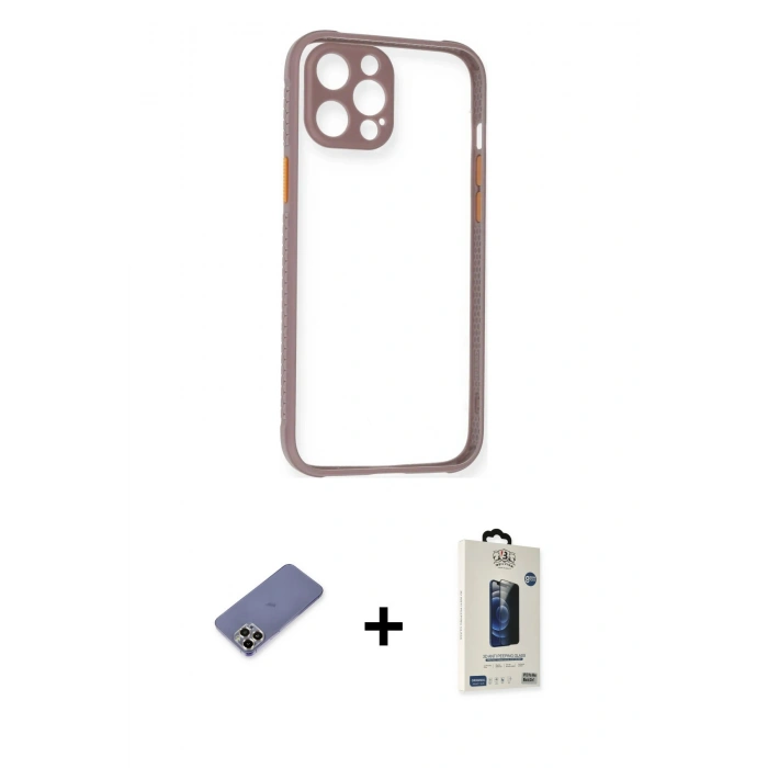 MARSİLYAN™- iPhone 12 Pro Max Kılıf Nova Asil Özel Seri - Siyah Bilvis Hayalet Cam Ekran Koruyucu + Metal Kamera Lens Koruma Cam - GD