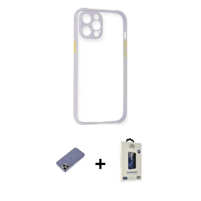 MARSİLYAN™- iPhone 12 Pro Max Kılıf Nova Asil Özel Seri - Siyah Bilvis Hayalet Cam Ekran Koruyucu + Metal Kamera Lens Koruma Cam - GD