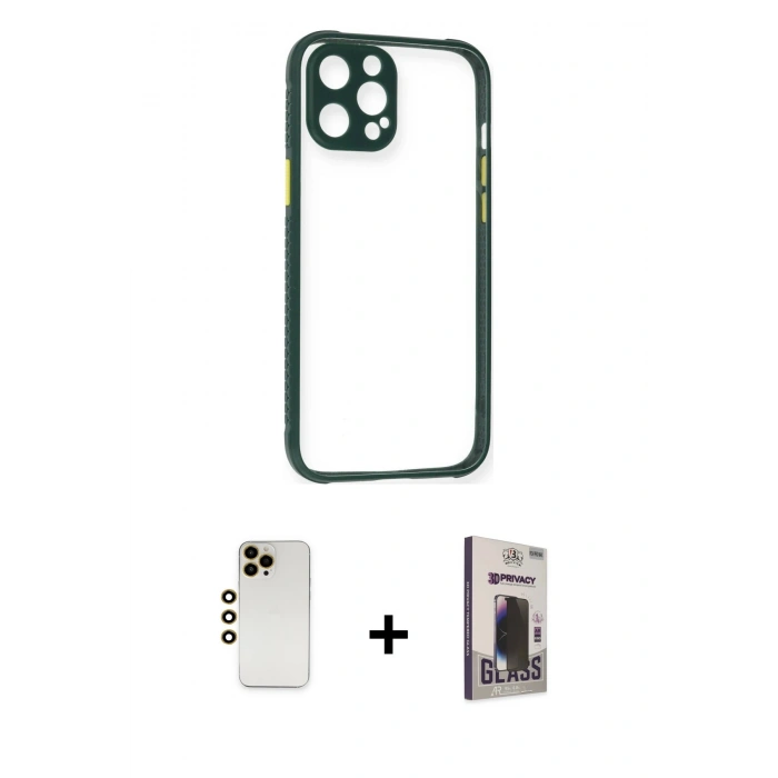 MARSİLYAN™- iPhone 12 Pro Max Kılıf Nova Asil Özel Seri - Siyah Bilvis Hayalet Cam Ekran Koruyucu + Shine Kamera Lens - GD