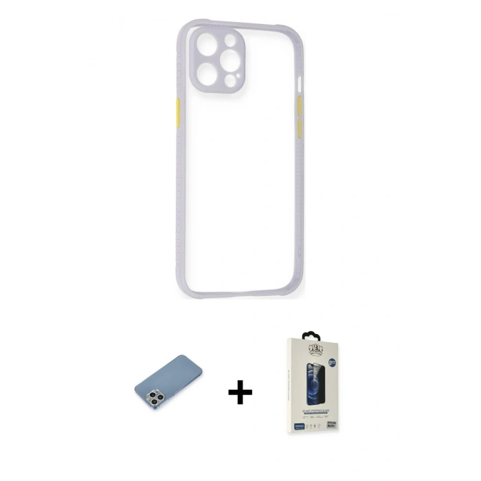 MARSİLYAN™- iPhone 12 Pro Max Kılıf Nova Asil Özel Seri - Siyah Bilvis Hayalet Cam Ekran Koruyucu + Shine Kamera Lens Koruma Cam - GS