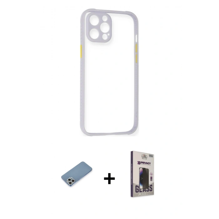 MARSİLYAN™- iPhone 12 Pro Max Kılıf Nova Asil Özel Seri - Siyah Bilvis Hayalet Cam Ekran Koruyucu + Gümüş Shine Kamera Lens Koruma Cam