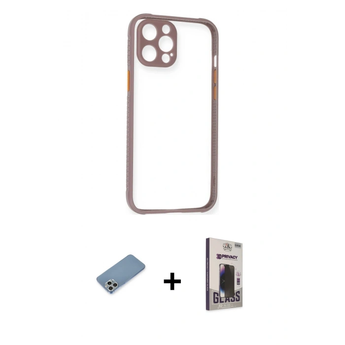 MARSİLYAN™- iPhone 12 Pro Max Kılıf Nova Asil Özel Seri - Siyah Bilvis Hayalet Cam Ekran Koruyucu + Gümüş Shine Kamera Lens Koruma Cam