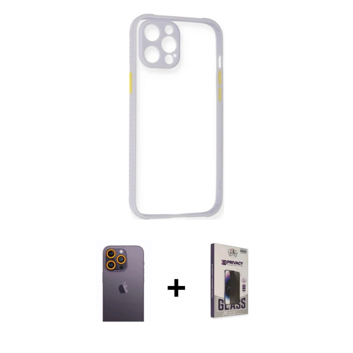 MARSİLYAN™- iPhone 12 Pro Max Kılıf Nova Asil Özel Seri - Siyah Bilvis Hayalet Cam Ekran Koruyucu + Neon Fosforlu Kamera Lens - SI