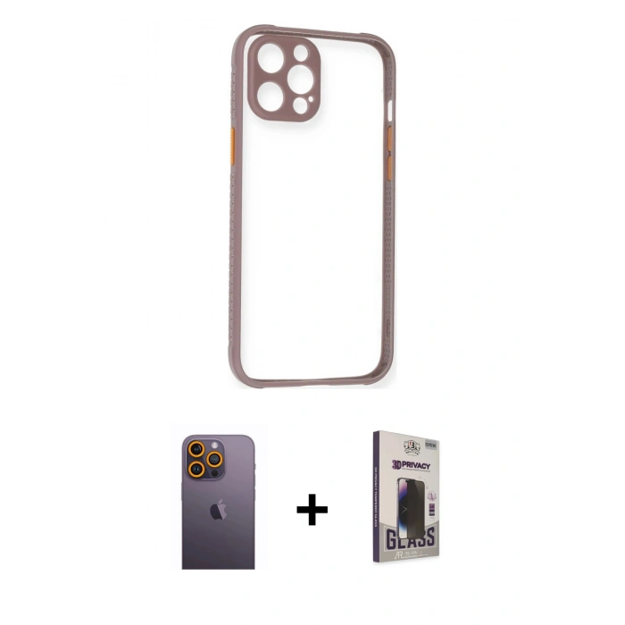 MARSİLYAN™- iPhone 12 Pro Max Kılıf Nova Asil Özel Seri - Siyah Bilvis Hayalet Cam Ekran Koruyucu + Neon Fosforlu Kamera Lens - SI