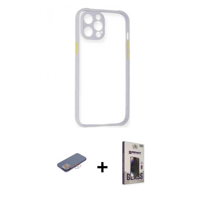 MARSİLYAN™- iPhone 12 Pro Max Kılıf Nova Asil Özel Seri - Siyah Bilvis Hayalet Cam Ekran Koruyucu + Renkli Kamera Lens Koruma Cam - PE