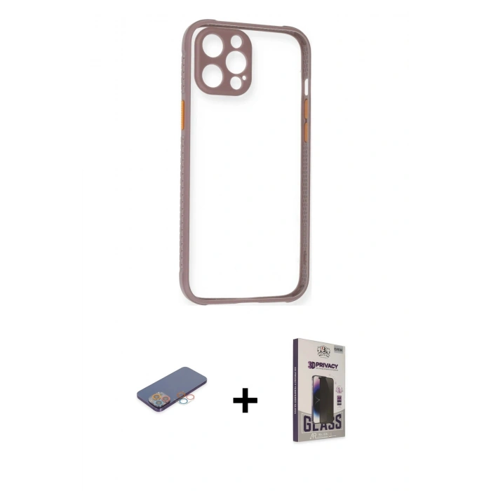 MARSİLYAN™- iPhone 12 Pro Max Kılıf Nova Asil Özel Seri - Siyah Bilvis Hayalet Cam Ekran Koruyucu + Renkli Kamera Lens Koruma Cam - PE