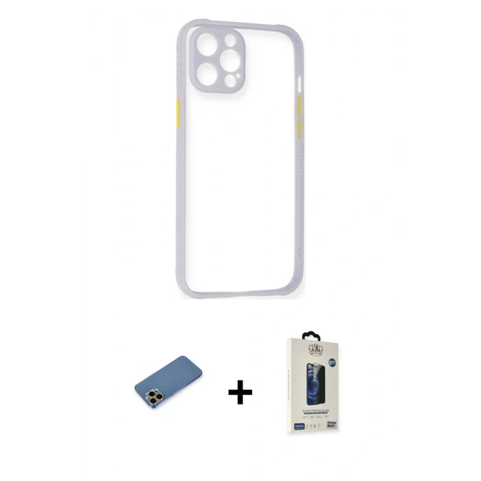 MARSİLYAN™- iPhone 12 Pro Max Kılıf Nova Asil Özel Seri - Siyah Bilvis Hayalet Cam Ekran Koruyucu + Shine Kamera Lens Koruma Cam - GD