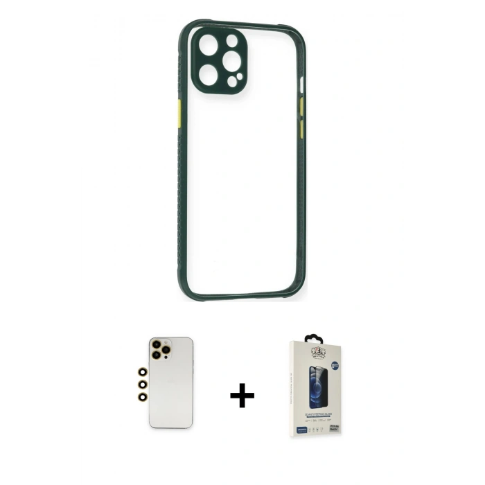 MARSİLYAN™- iPhone 12 Pro Max Kılıf Nova Asil Özel Seri - Siyah Bilvis Hayalet Cam Ekran Koruyucu + Shine Kamera Lens - GD