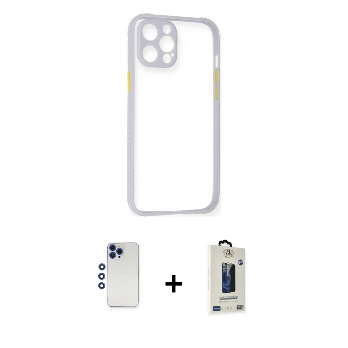 MARSİLYAN™- iPhone 12 Pro Max Kılıf Nova Asil Özel Seri - Siyah Bilvis Hayalet Cam Ekran Koruyucu + Shine Kamera Lens - LT