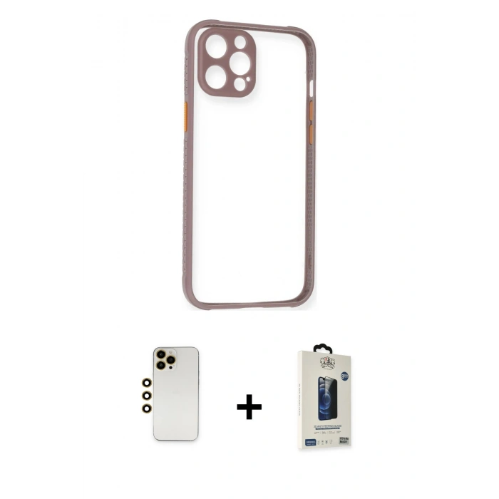 MARSİLYAN™- iPhone 12 Pro Max Kılıf Nova Asil Özel Seri - Siyah Bilvis Hayalet Cam Ekran Koruyucu + Shine Kamera Lens - GD