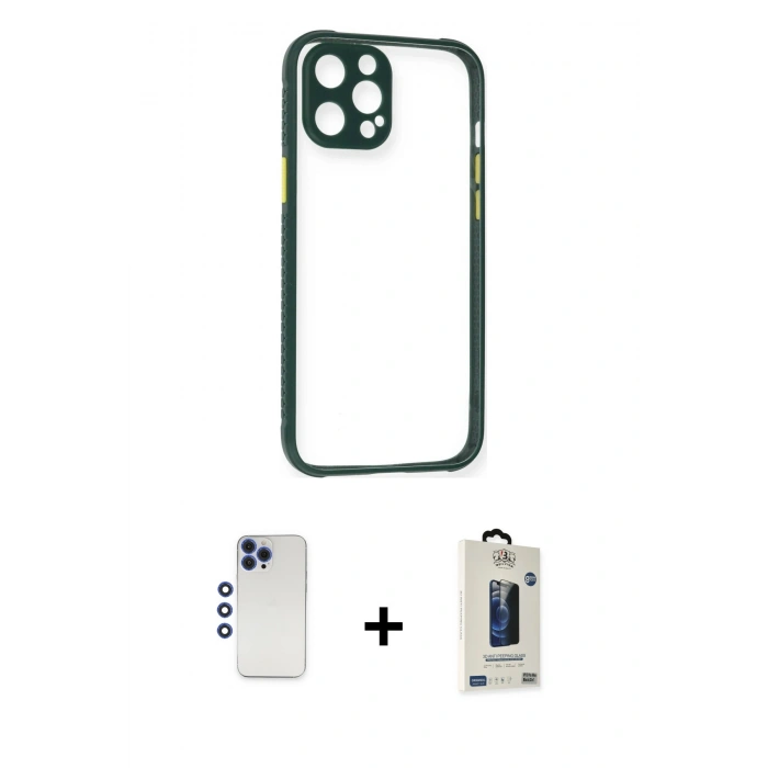 MARSİLYAN™- iPhone 12 Pro Max Kılıf Nova Asil Özel Seri - Siyah Bilvis Hayalet Cam Ekran Koruyucu + Shine Kamera Lens - LT
