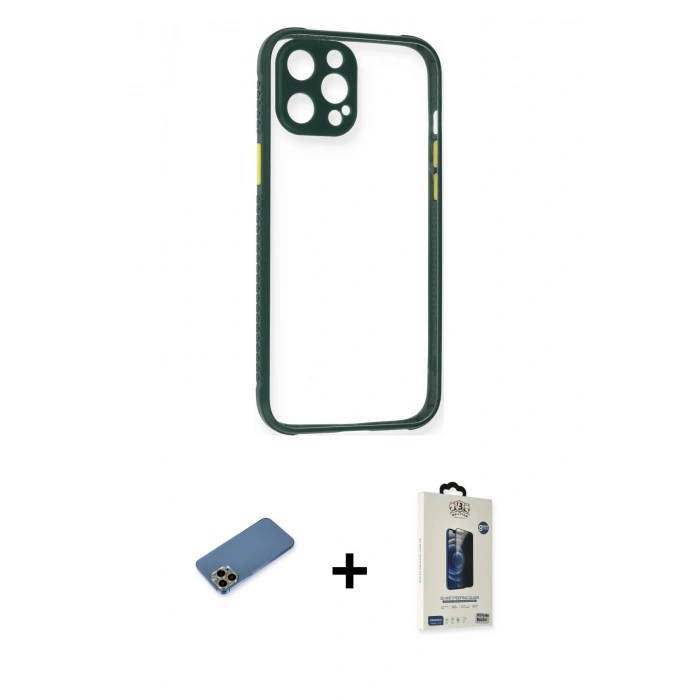 MARSİLYAN™- iPhone 12 Pro Max Kılıf Nova Asil Özel Seri - Siyah Bilvis Hayalet Cam Ekran Koruyucu + Shine Kamera Lens Koruma Cam - GD