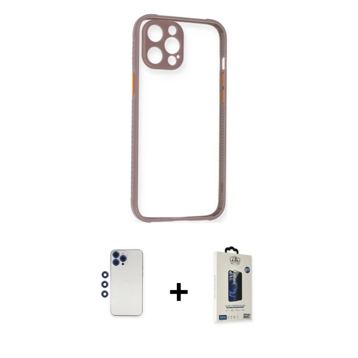 MARSİLYAN™- iPhone 12 Pro Max Kılıf Nova Asil Özel Seri - Siyah Bilvis Hayalet Cam Ekran Koruyucu + Shine Kamera Lens - LT