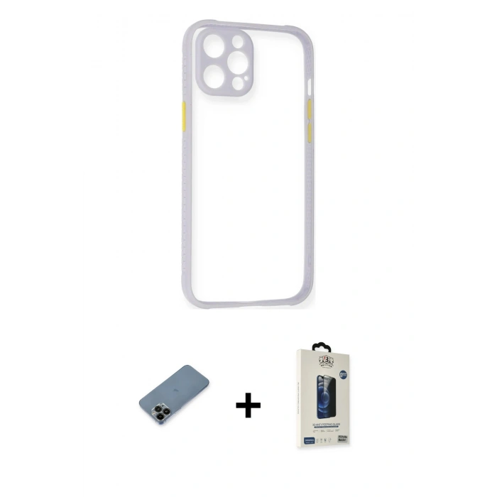 MARSİLYAN™- iPhone 12 Pro Max Kılıf Nova Asil Özel Seri - Siyah Bilvis Hayalet Cam Ekran Koruyucu + Shine Kamera Lens Koruma Cam - SH