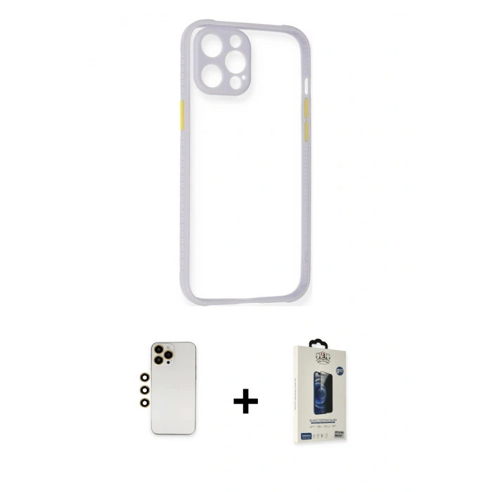 MARSİLYAN™- iPhone 12 Pro Max Kılıf Nova Asil Özel Seri - Siyah Bilvis Hayalet Cam Ekran Koruyucu + Shine Kamera Lens - GD