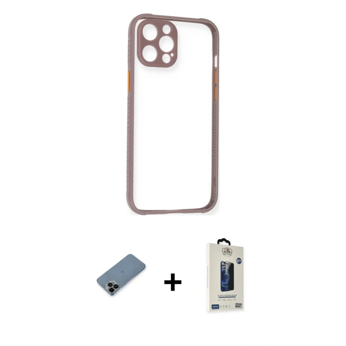 MARSİLYAN™- iPhone 12 Pro Max Kılıf Nova Asil Özel Seri - Siyah Bilvis Hayalet Cam Ekran Koruyucu + Shine Kamera Lens Koruma Cam - SH